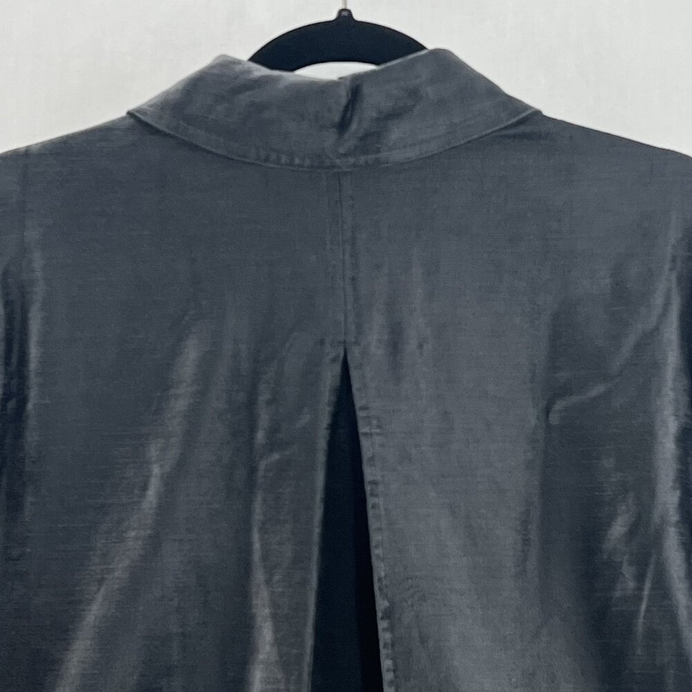 Cabi Tuesday Topper Jacket Women M Button Front Pleated Crushed Velvet Iron Gray - Picture 6 of 13